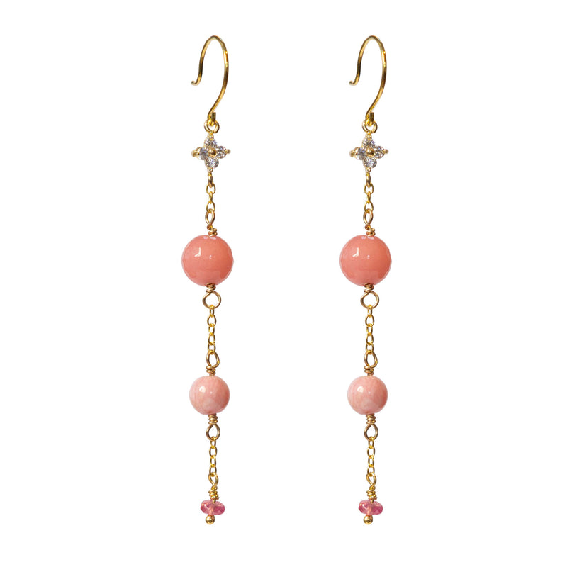 Anita Pink Agate Earrings - Gold