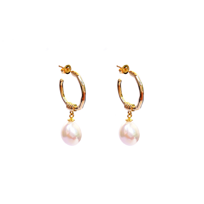 Bella White Pearl Earrings - Gold