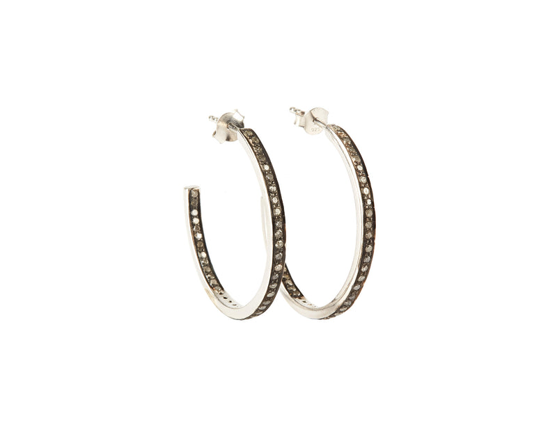 Loop Diamond Earrings - 30mm - Silver