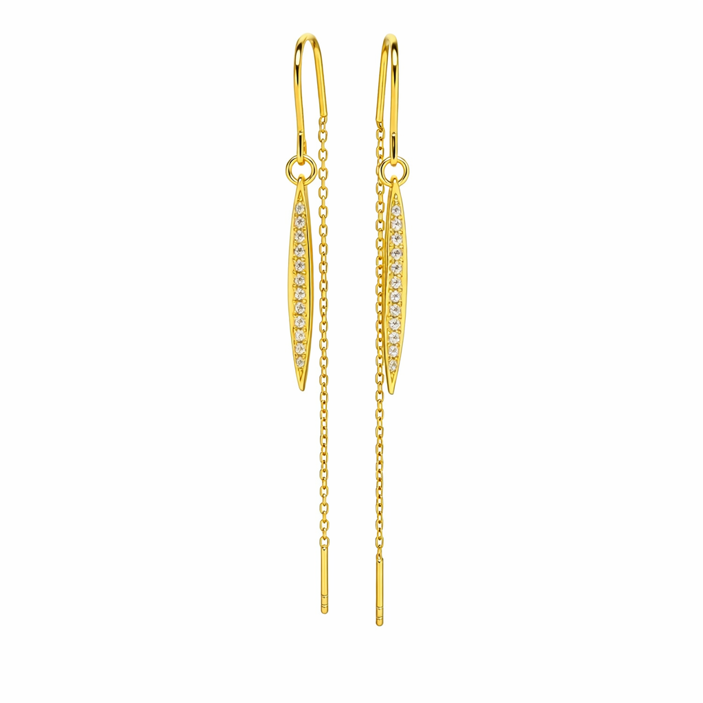 Long Pin Diamond Earrings - Gold