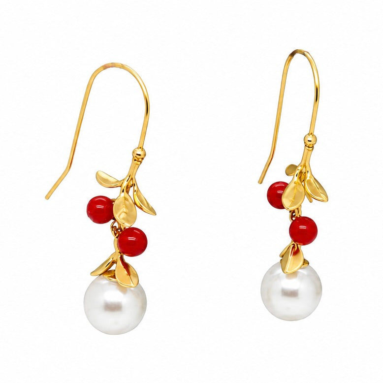 Johanna Pearl/Coral earrings - Gold