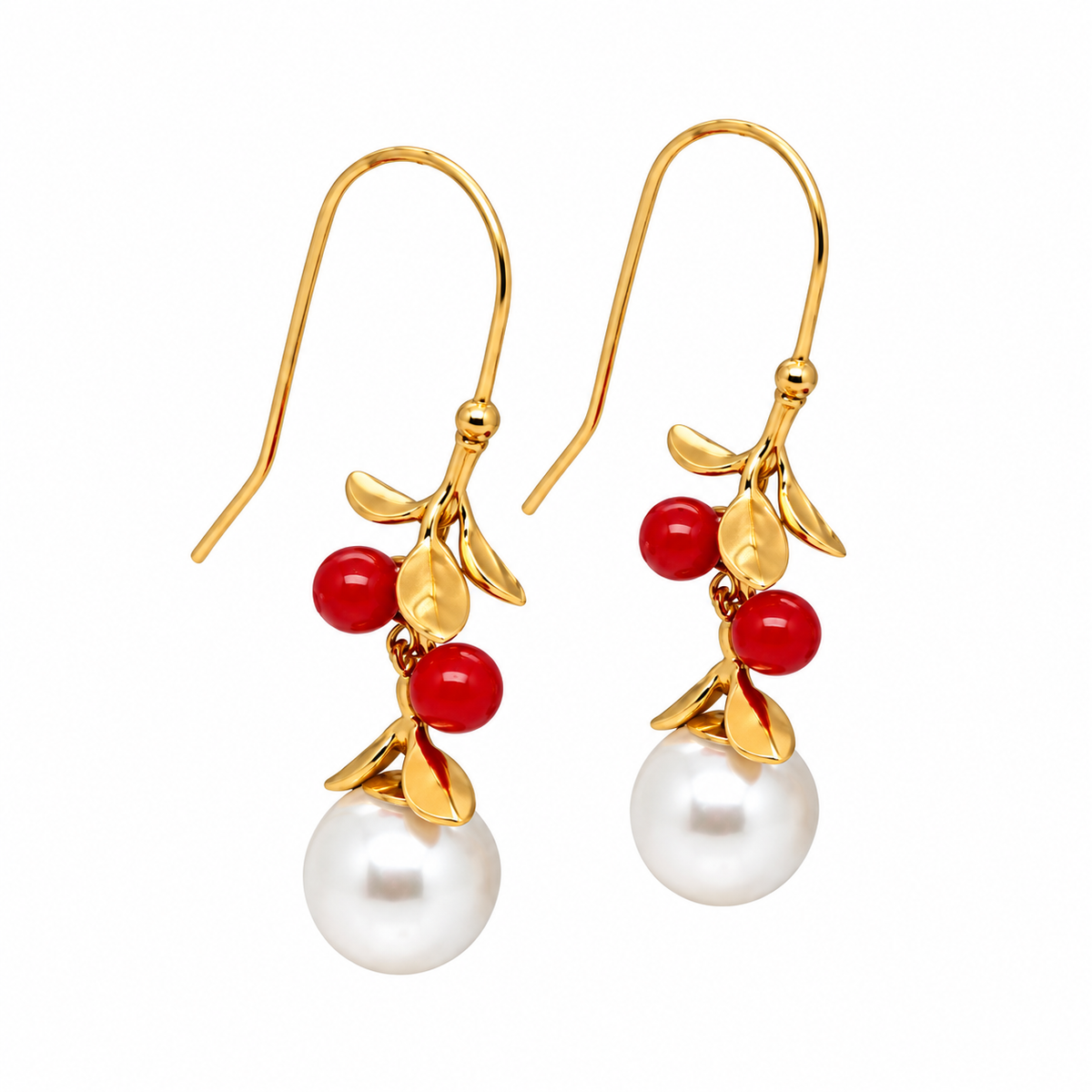 Johanna Pearl/Coral earrings - Gold