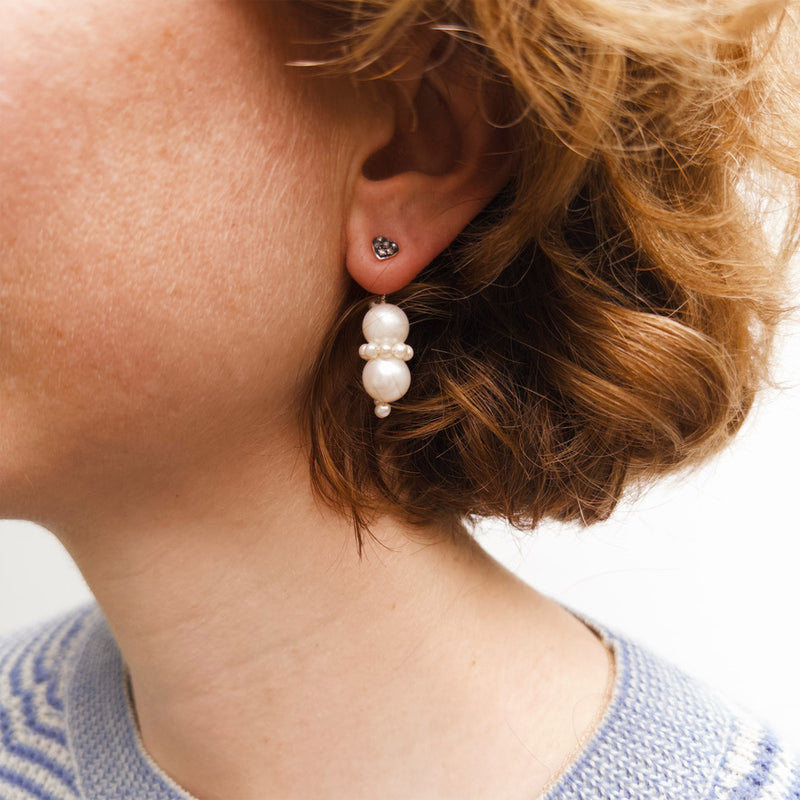 Elsie Diamond Heart Earrings - Silver