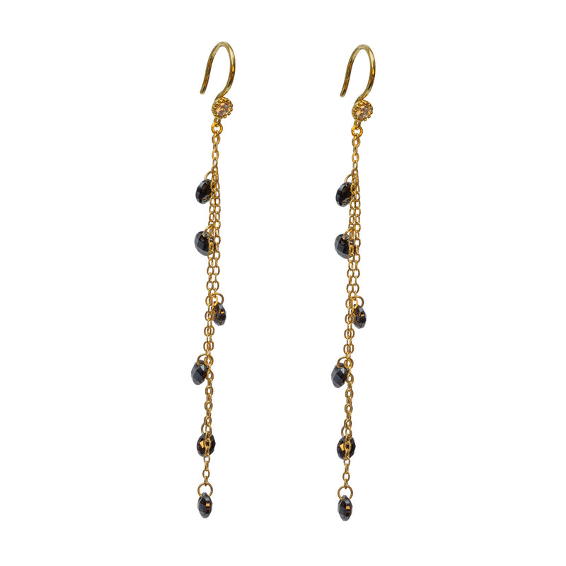Anette Black Crystal Earrings - Gold
