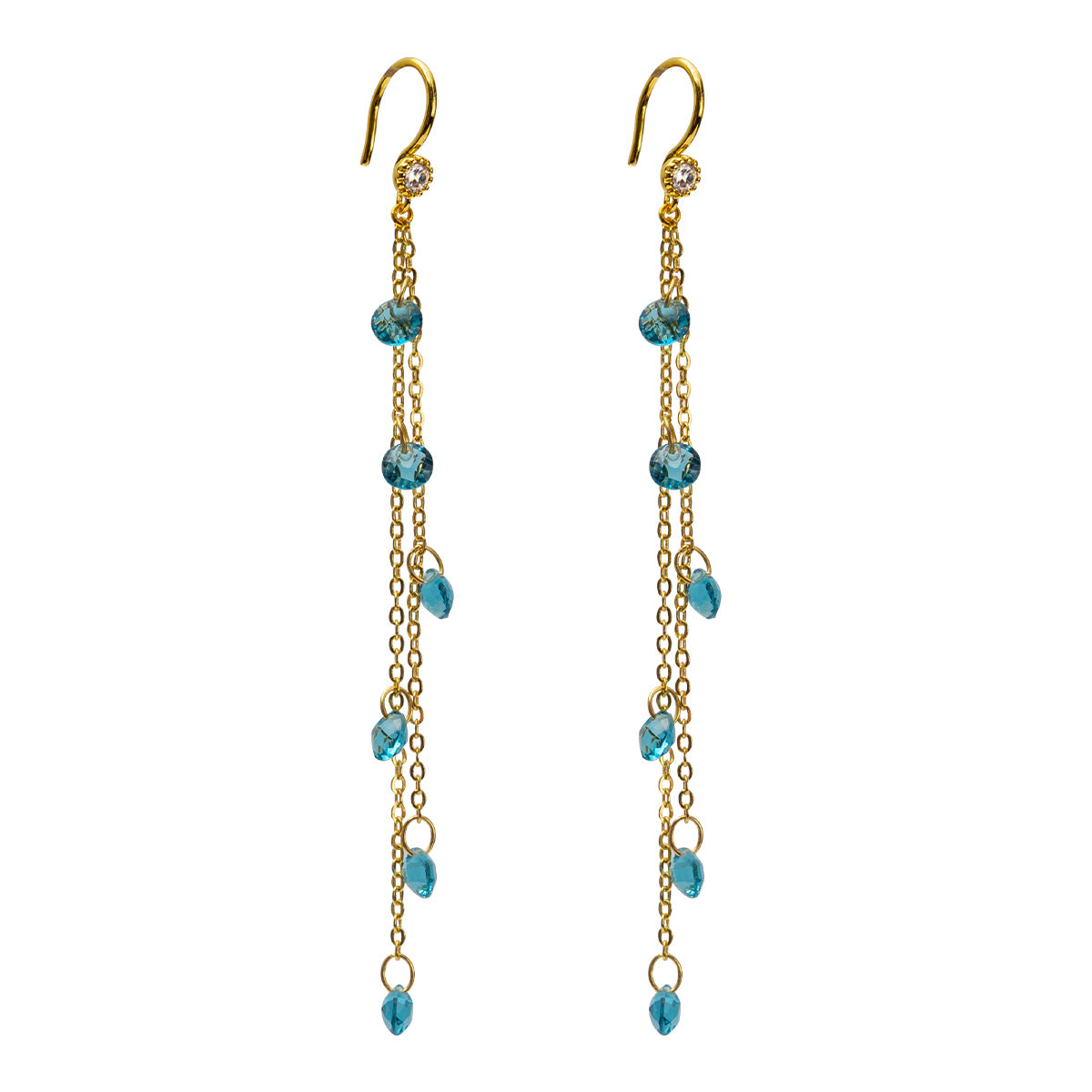 Anette Blue Crystal Earrings - Gold