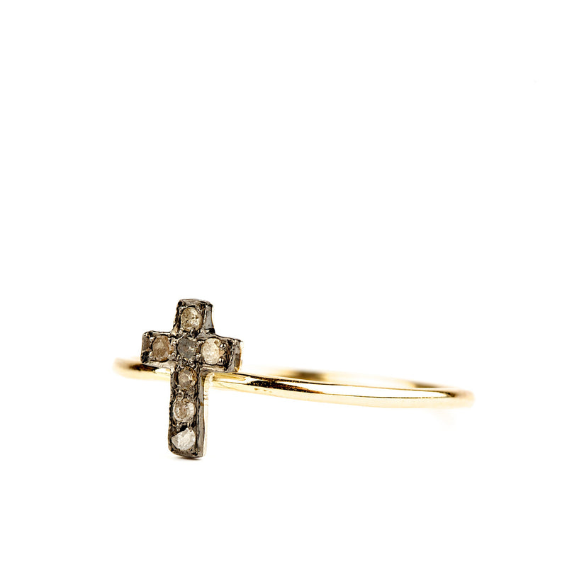 Cross Diamond Ring - 14ct gold/Silver