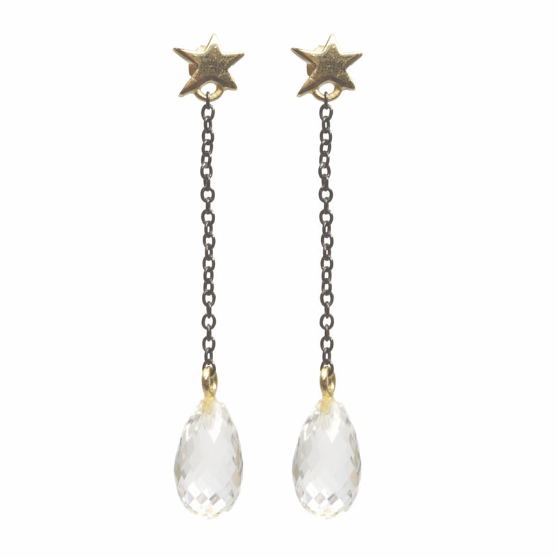 Star Drop Crystal Earrings - Gold