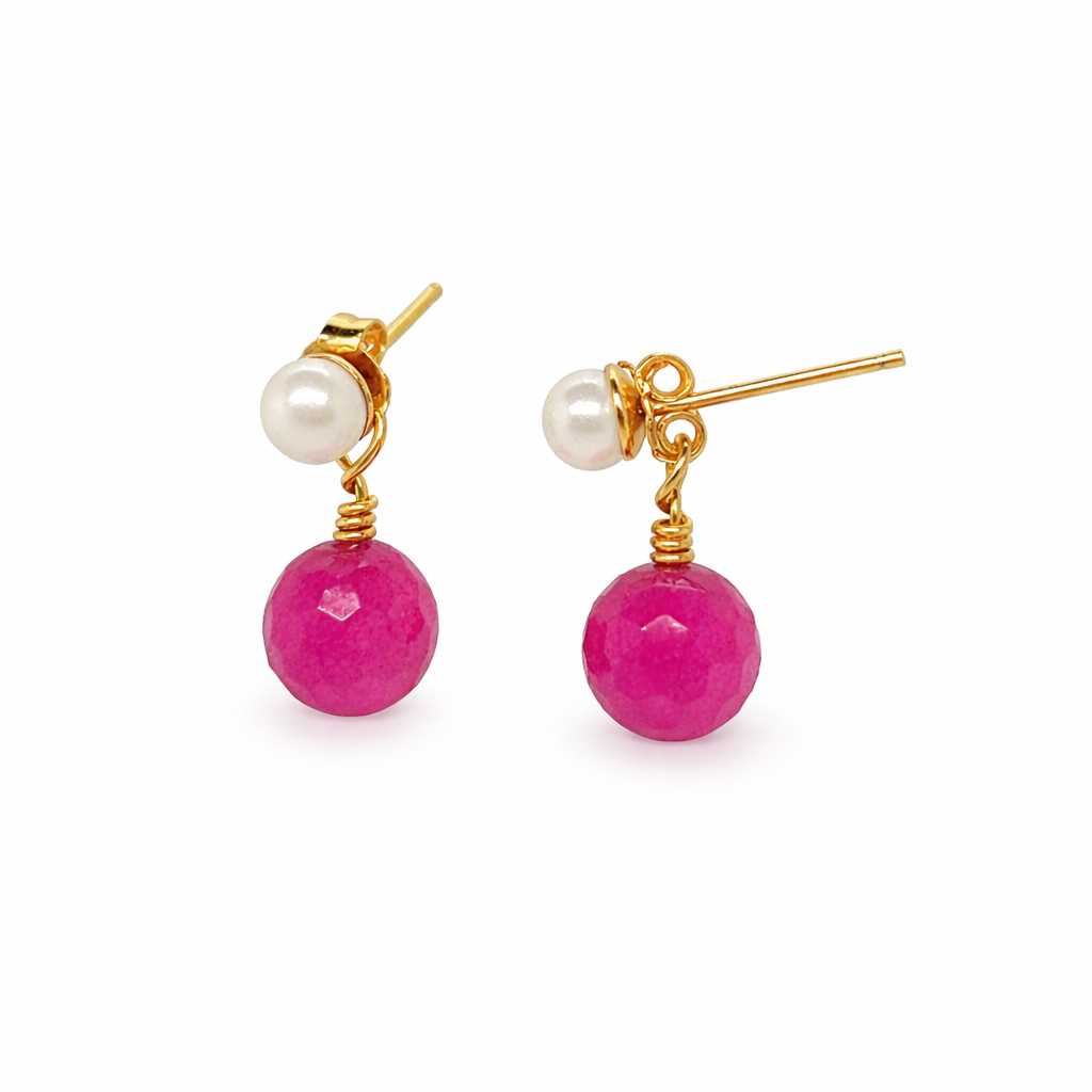 Ina Fuchsia Earrings - Gold