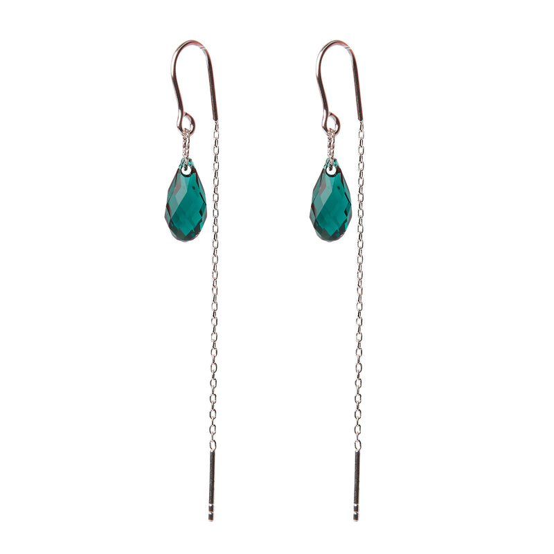 Matine Green Crystal Earrings - Silver