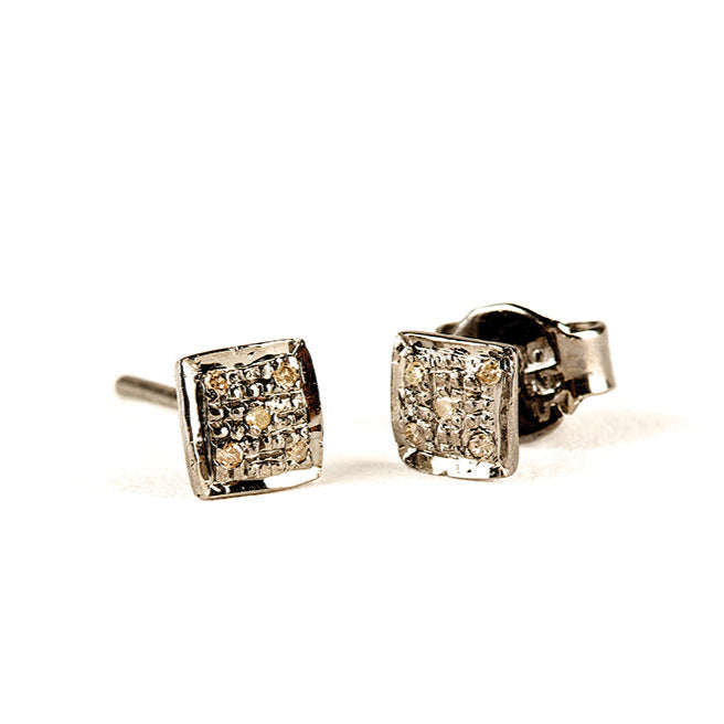 Square Diamond Earrings - Silver