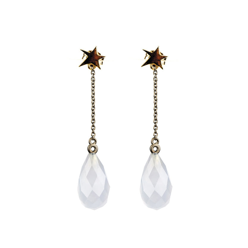 Star Drop Blue Chalcedony Earring - Gold