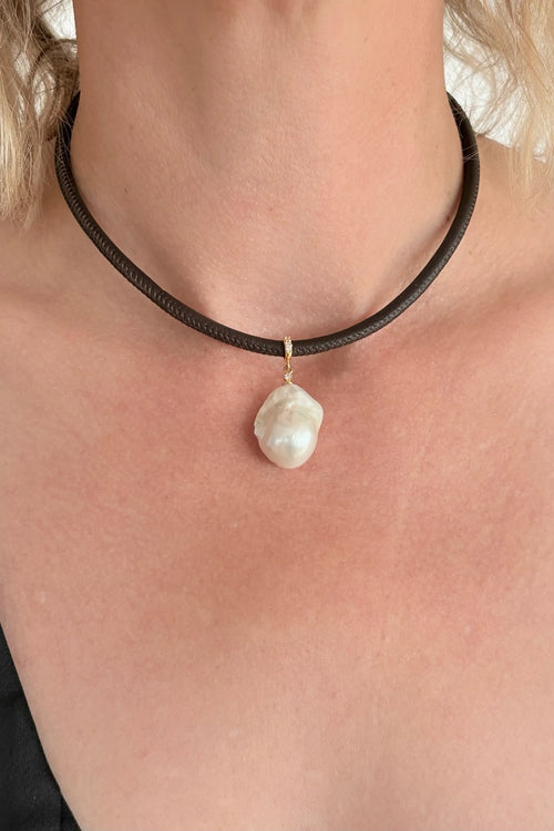 Nelia Leather Necklace/Choker - Brown
