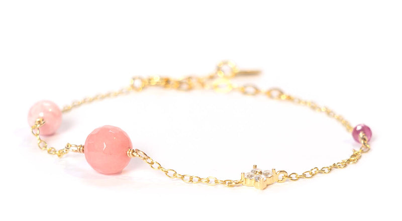 Henriette Pink Agate Bracelet - Gold