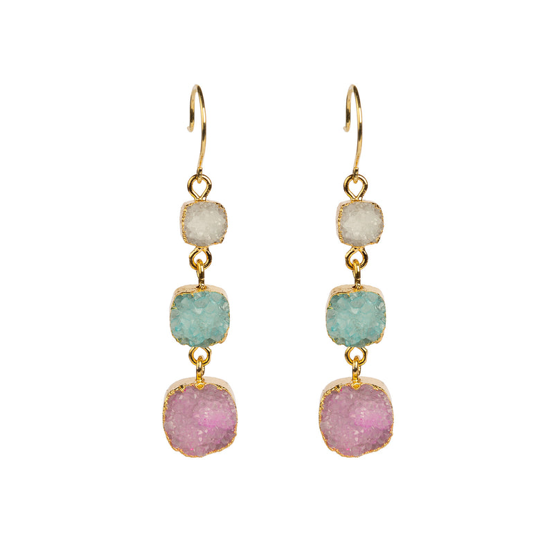 Melina Agate Pink Earrings - Gold
