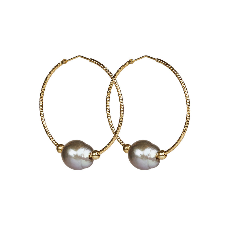 Nova Grey Pearl Earrings - Gold