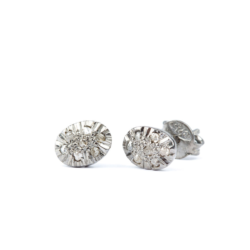 Oval Diamond Earrings - Silver