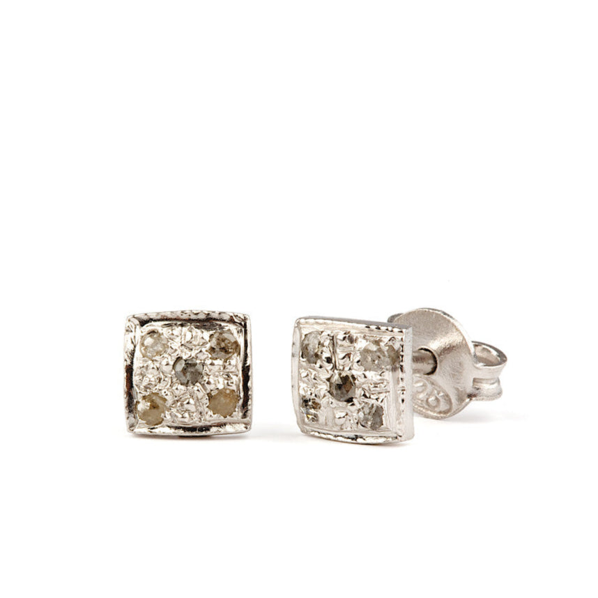 Square Diamond Earrings - Silver