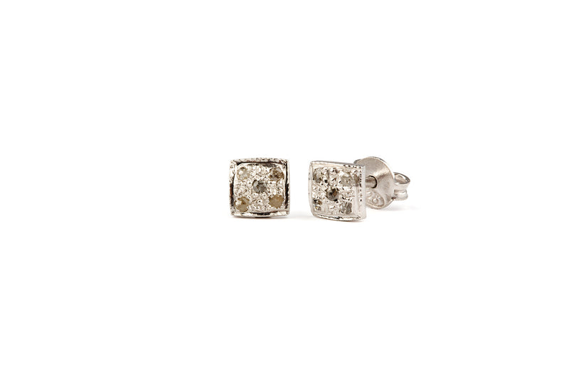 Square Diamond Earrings - Silver