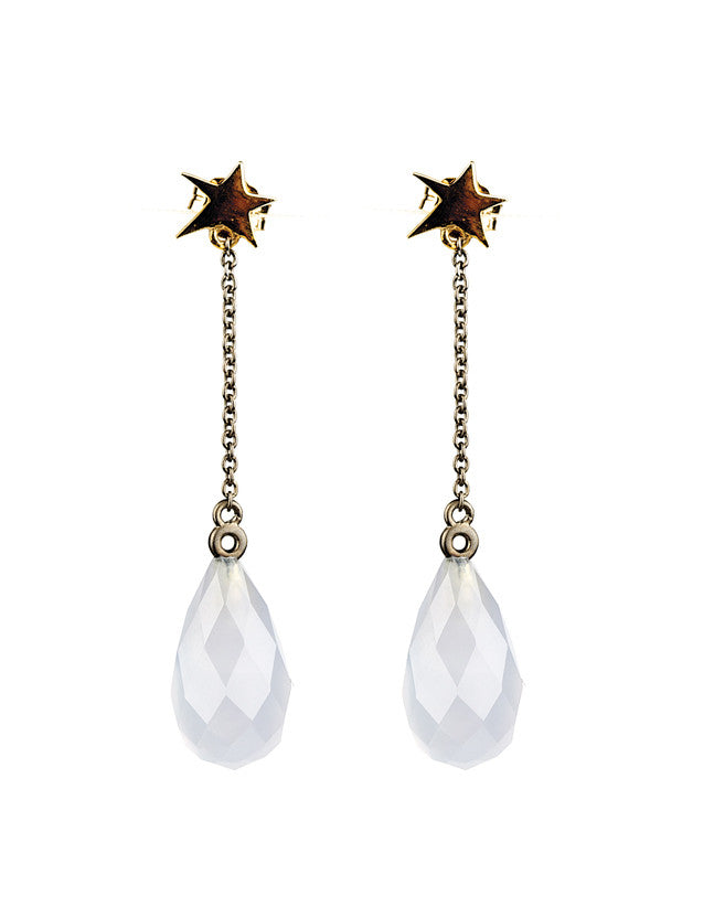 Star Drop Blue Chalcedony Earring - Gold