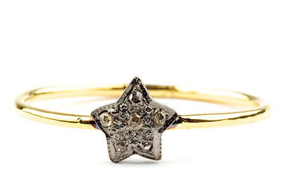Stjernediamantring - 14 karat guld/sølv